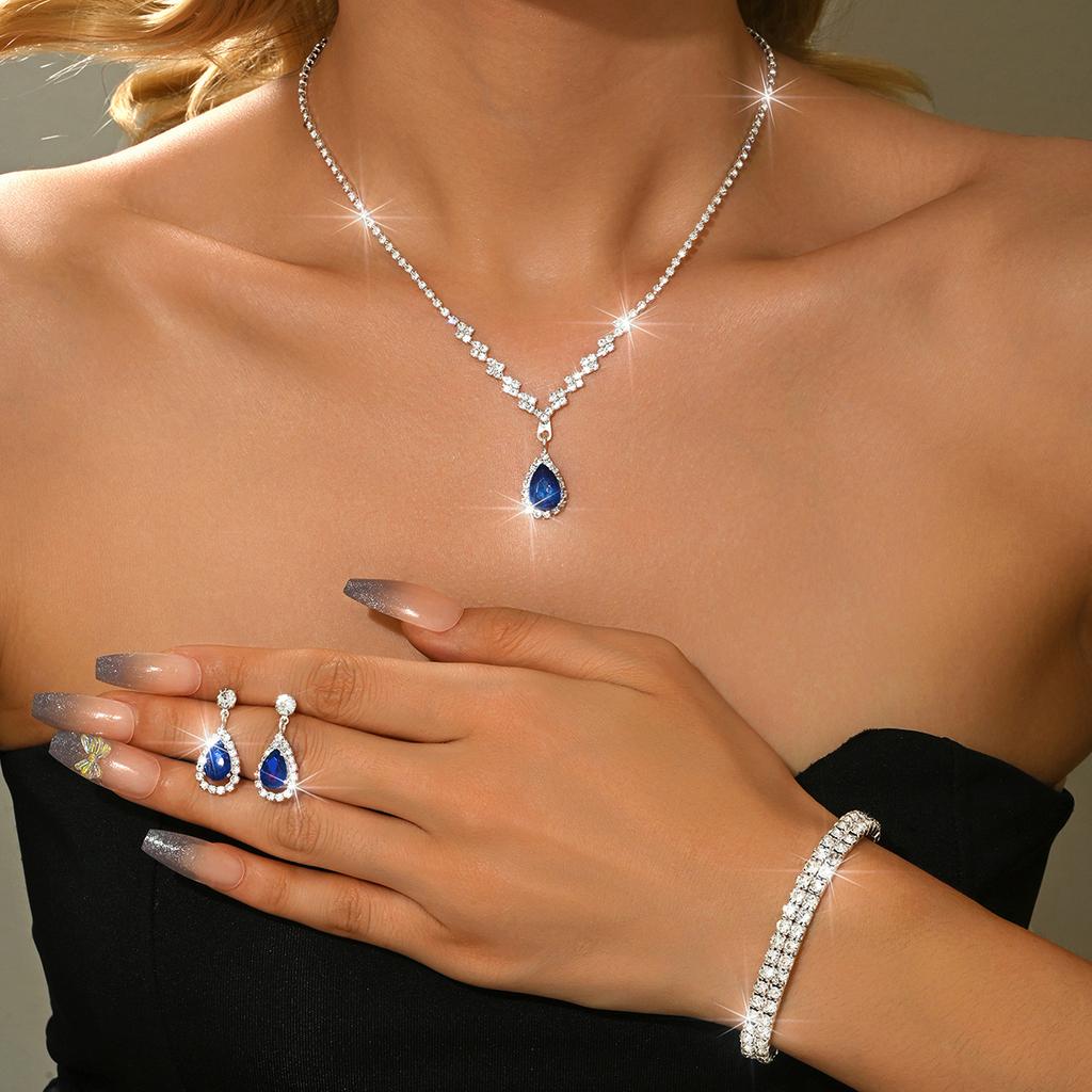 Necklace And Bracelet Accessory Set - Zircon Wedding Accessories Set - Bride's Jewelry Set