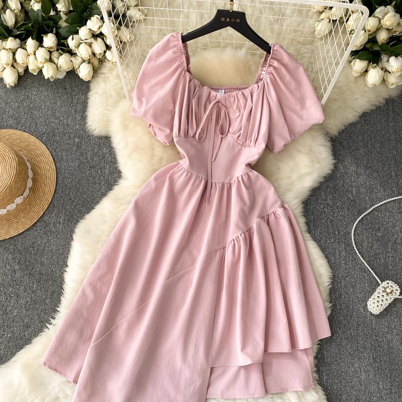 НОВОЕ женское платье с пышными рукавами и нерегулярной баской Vestido Elegante с квадратным воротником и оборками, модное корейское платье