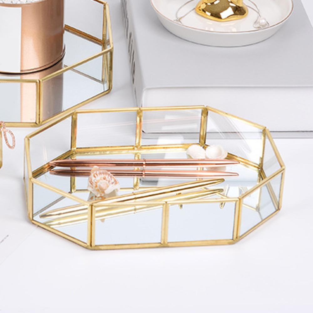 Glass Decorative Tray Gold Vanity Tray Durable Gold Mirror Tray Bathroom Counter Desktop