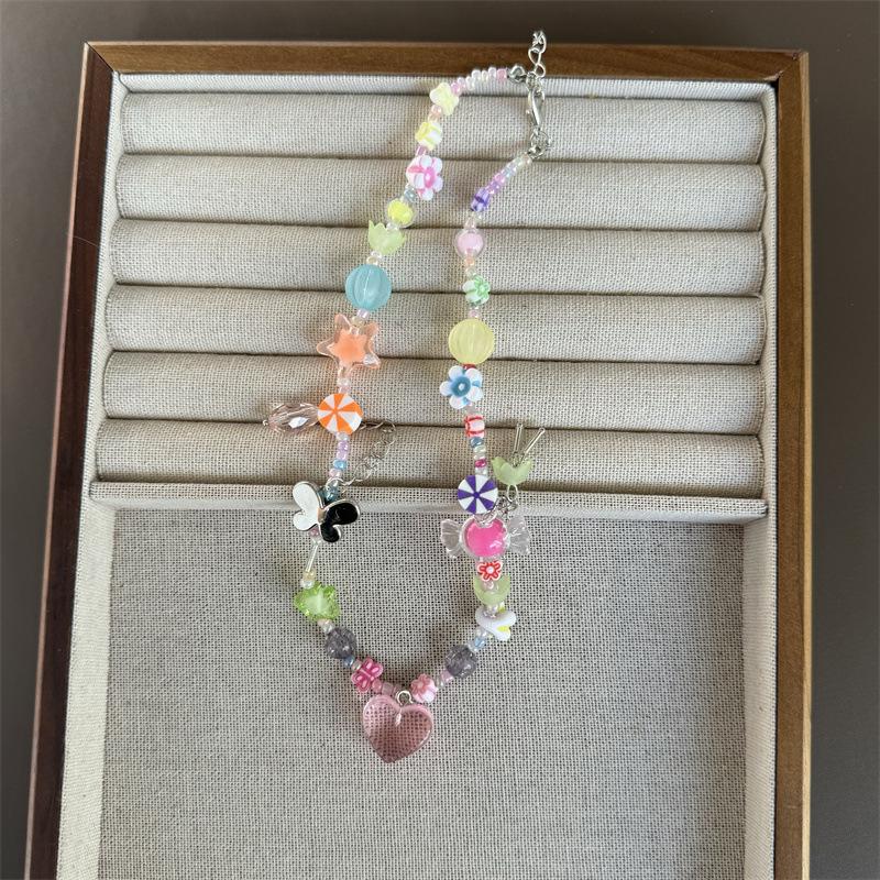 Sweet summer girl dopamine girl collarbone chain sweet cool babes love stars rainbow candy beaded necklace