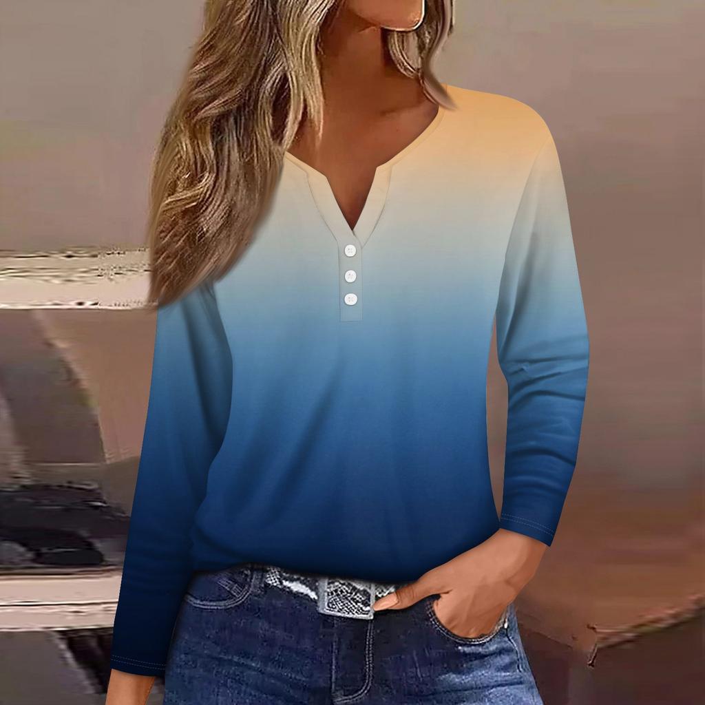 Жен. Футболка Футболка Пуговицы Цветочный принт Длинный рукав Повседневные Выходные Мода Классический Классический V-образный вырез Обычный Топ