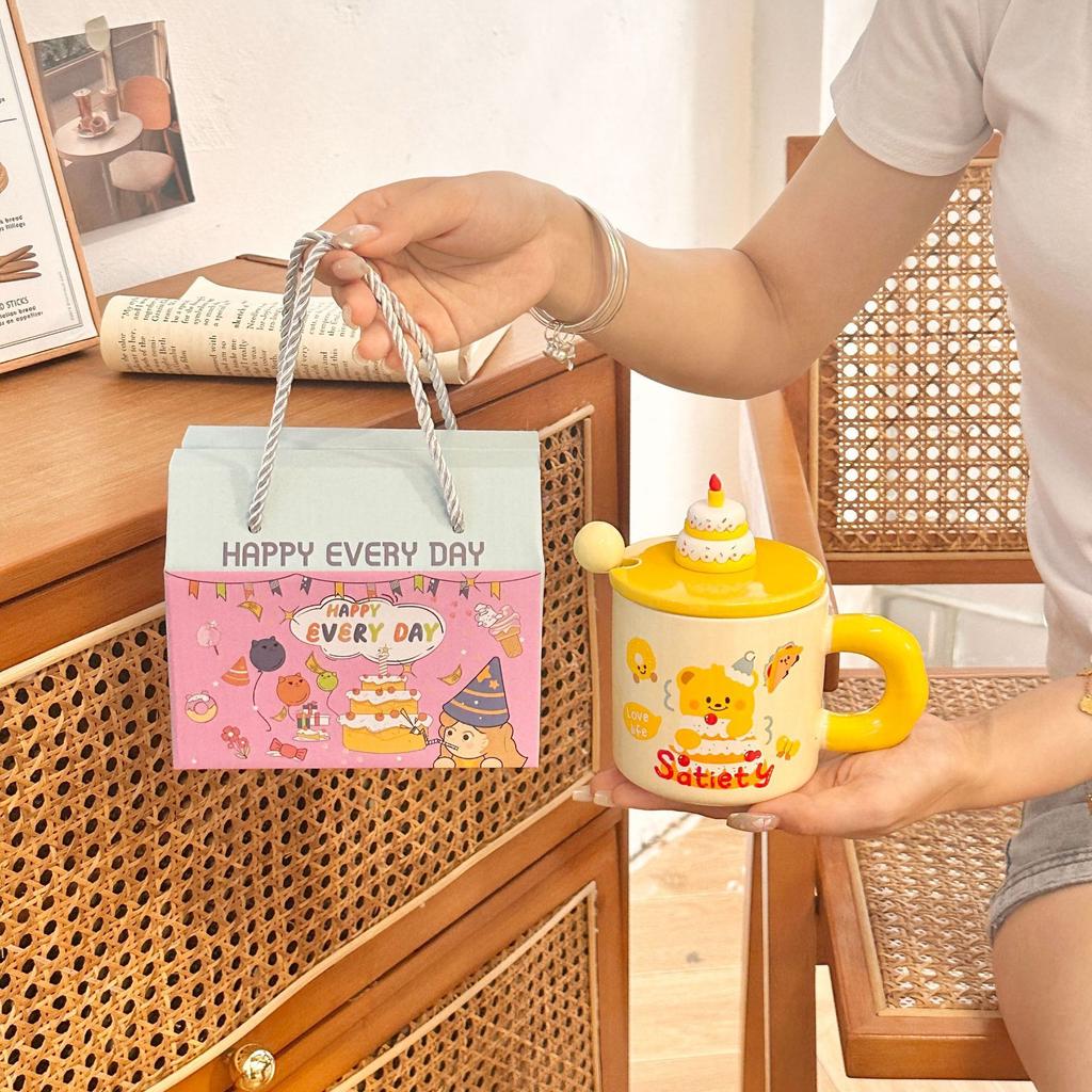 Cartoon Cute Bear Birthday Gift Ceramic Cup with Cover for Girls High Looking Home Mug Couple Souvenir