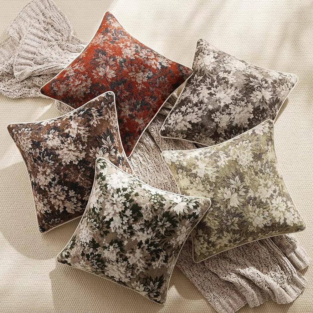 Jacquard Weave Floral Throw Pillowcase Yarn-Dyed Accent Couch Pillow Home Farmhouse Style