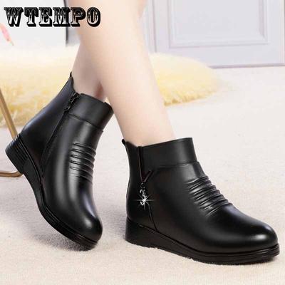 Теплые короткие сапоги, женская большая нескользящая обувь для мам, зимняя флисовая хлопковая обувь на плоском каблуке для среднего и старшего возраста