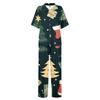 Женский рождественский пижамный комплект с принтом, женские короткие рукава, длинные брюки, комплект из двух предметов, застегивающийся на пуговицы, домашняя одежда