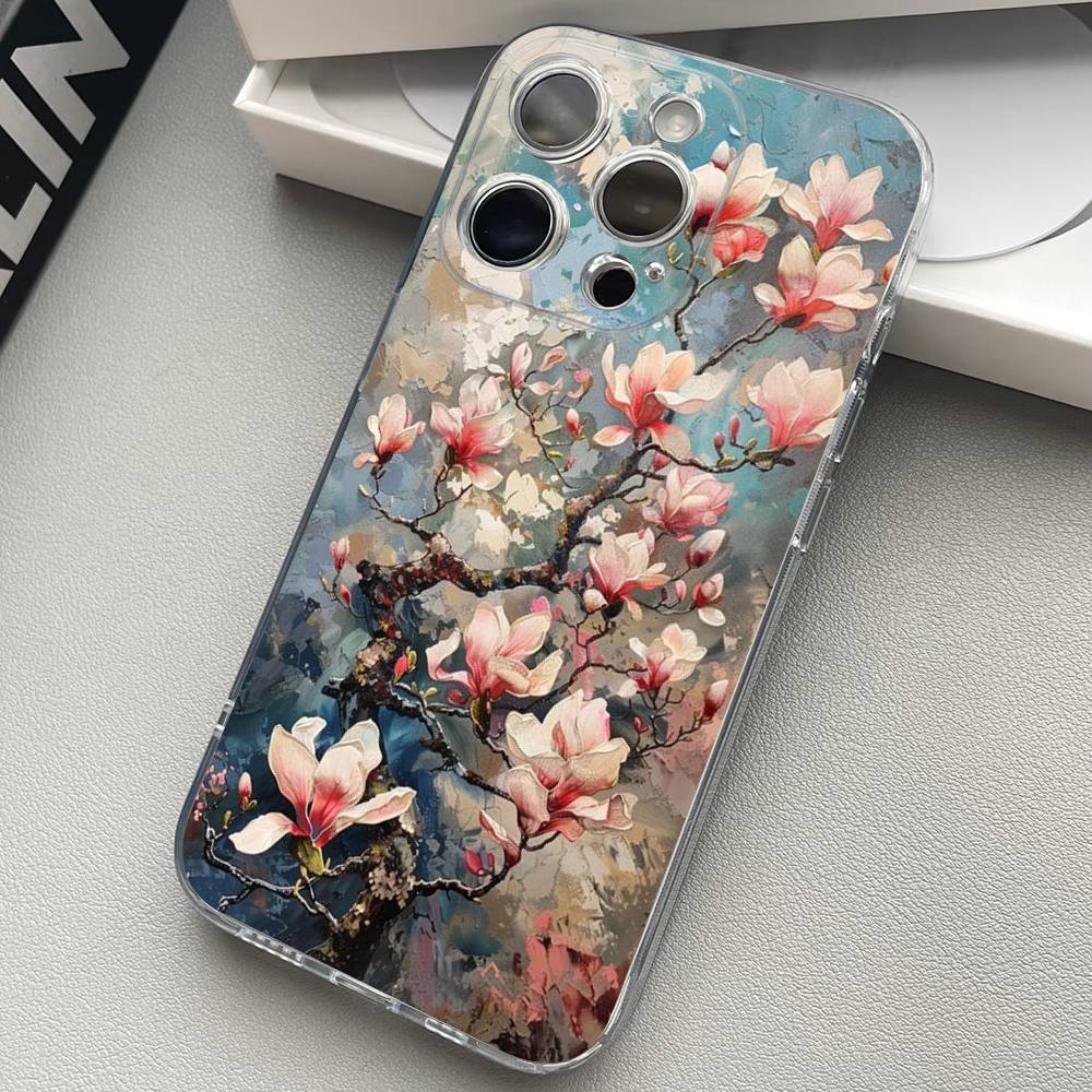 Масляная живопись цветов Прозрачный чехол для телефона для iPhone 17 16 15 11 12 13 14 Pro Max Mini Мягкий ТПУ Силикон Плюс