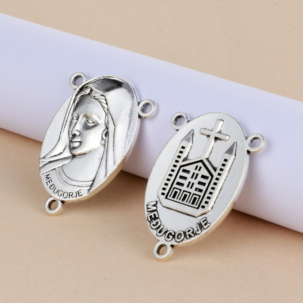 5Pcs Blessed Virgin Mary Centerpiece Our Lady of Medjugorje Medal Rosary Center for Rosary DIY Jewelry Accessories