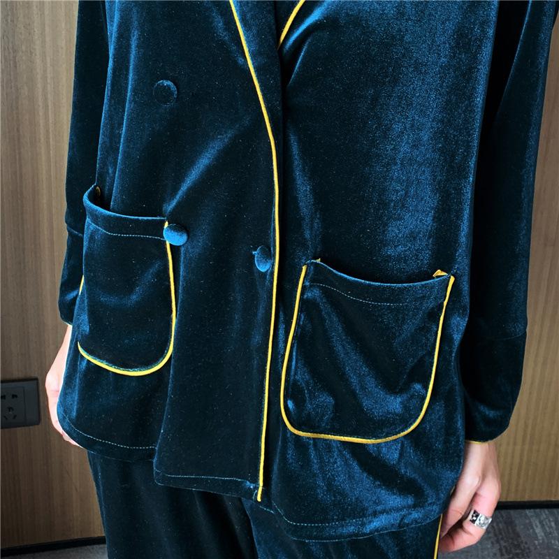 Золотая бархатная пижама, женская винтажная элегантная корейская шикарная одежда для сна с отложным воротником, базовая повседневная зимняя теплая домашняя одежда, тренд