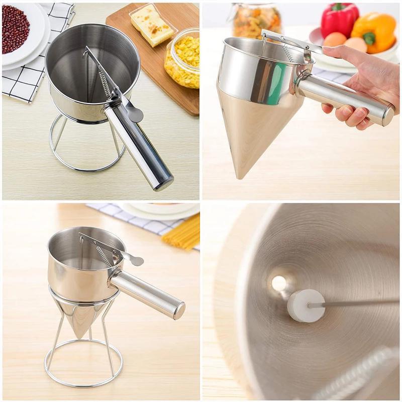 600/1200ML Oil Hopper with Bracket Stainless Steel Funnel Dispenser Cupcake Pancake Batter Octopus Fish Ball Kitchen Baking Tools