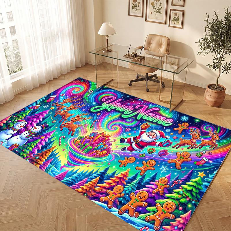 Christmas Theme Soft Crystal Velvet Rug Custom Name & Text Print Non Slip Floor Rug for Bedroom Living Room