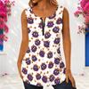 Women Plus Size Scoop Neck Front Zip Sleeveless Cartoon Dog Print White Curved Hem Tank Top
