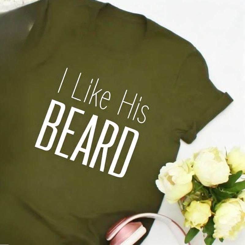 Her Butt I Like His Beard Funny Simple Letters Print Tshirt Tops Valentine Gift for Couples Cute Matching Regular Short Sleeve