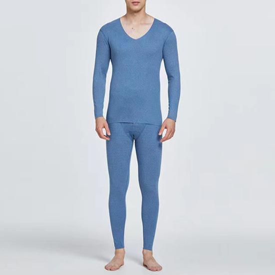 2 шт./компл., мужской однотонный комплект термобелья, двусторонний замшевый топ с v-образным вырезом и длинными рукавами, облегающий комплект с высокой талией и длинными брюками