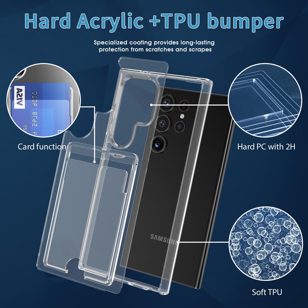 Прозрачный чехол для Samsung Galaxy S25 Ultra из ТПУ+ПК+акрила, чехол для мобильного телефона с держателем для карт