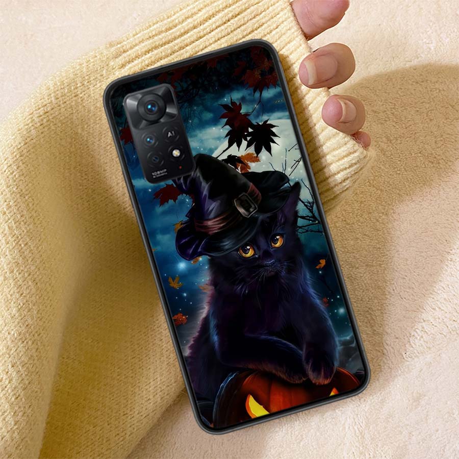 Halloween Magic Cat Phone Case For Redmi Note 13 14 15 Pro Plus 12 13C 12C 15C 9 10 10C 9T 9C 9A TPU Soft Cover Clear Cell Cases