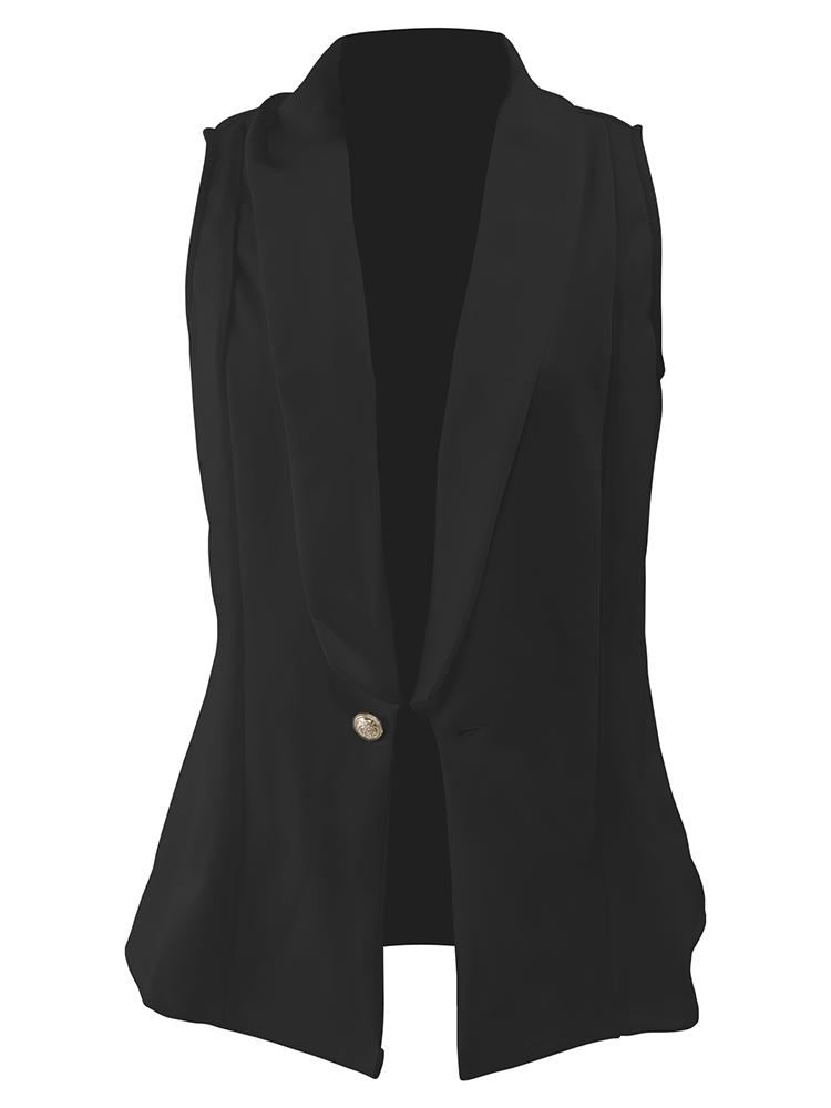 Autumn Women One Button Casual Solid Color Sleeveless Vest Fashion Office Lady Business Work Wear OL Sleeveless Cardigan