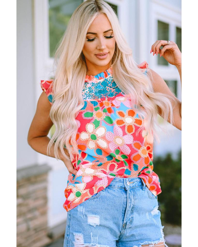 Azura Exchange Floral Print Ruffle Trim Tank Top