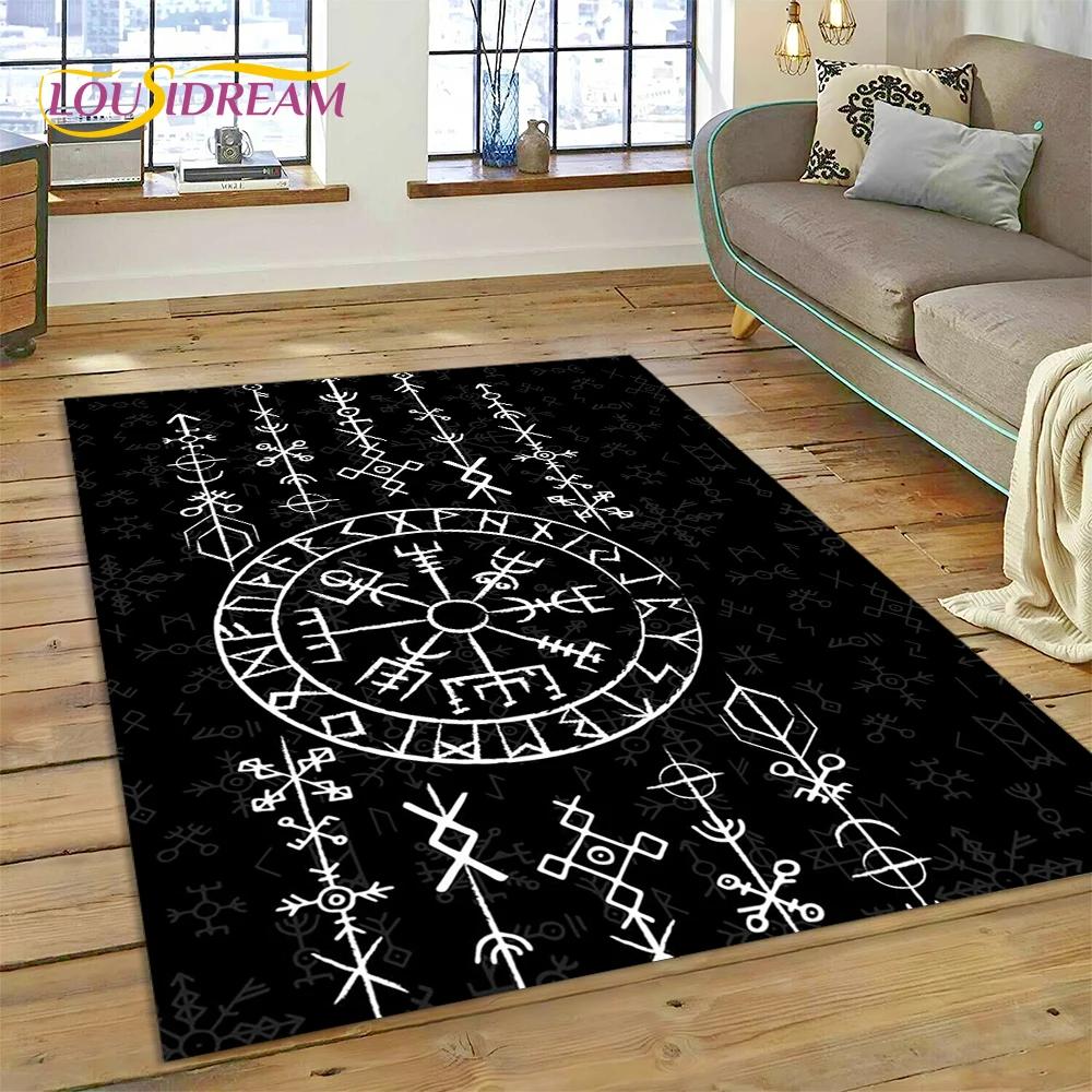 3D Nordic Viking Mythology Symbols Odin Cartoon Area Rug Large,Carpet for Home Living Room Sofa Doormat Decor,Non-slip Floor Mat