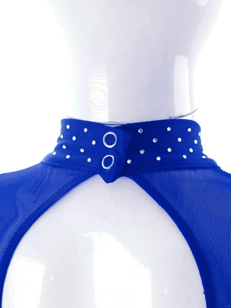 Детский комбинезон для катания на коньках со стразами, длинный рукав, круглый вырез, открытая спина, одежда для выступлений