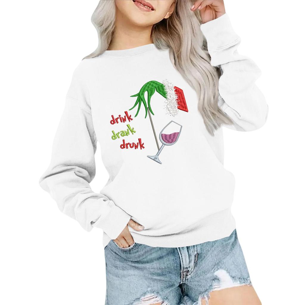 Kids' Fashion Loose-Fit Casual Long-Sleeve Christmas Print Oversized Crewneck Sweatshirt