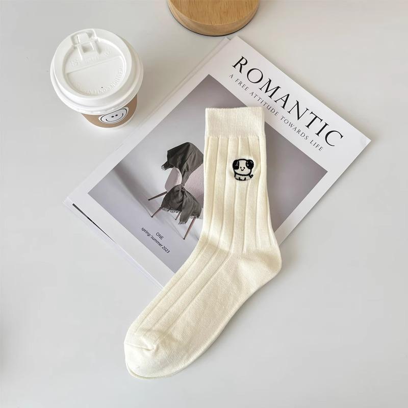 Женские милые осенние и зимние повседневные носки средней длины с вышитым щенком, модные хлопковые носки для девочек