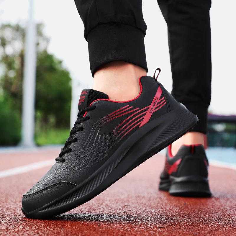 Простые мужские кожаные кроссовки для улицы, нескользящие, с воздушной подушкой, спортивная обувь для бега, модная, дышащая, мягкая, повседневная обувь