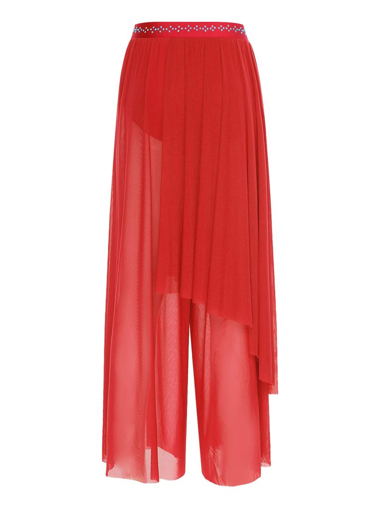 Эффектный костюм для лирического танца для женщин S-XXL: Привлекательный асимметричный дизайн со стразами и струящейся юбкой-накидкой