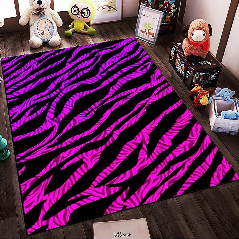 Colorful Zebra Print Carpet in Black and Pink for Modern Decor Suitable for use as an anti-slip for living room bedroom sofas