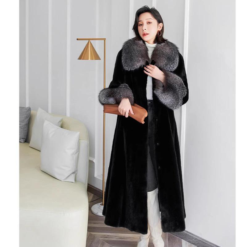 Women's New Fox Fur Collar Long Velvet Mink Coat Women's Whole Mink Fur Coat Casual and Warm