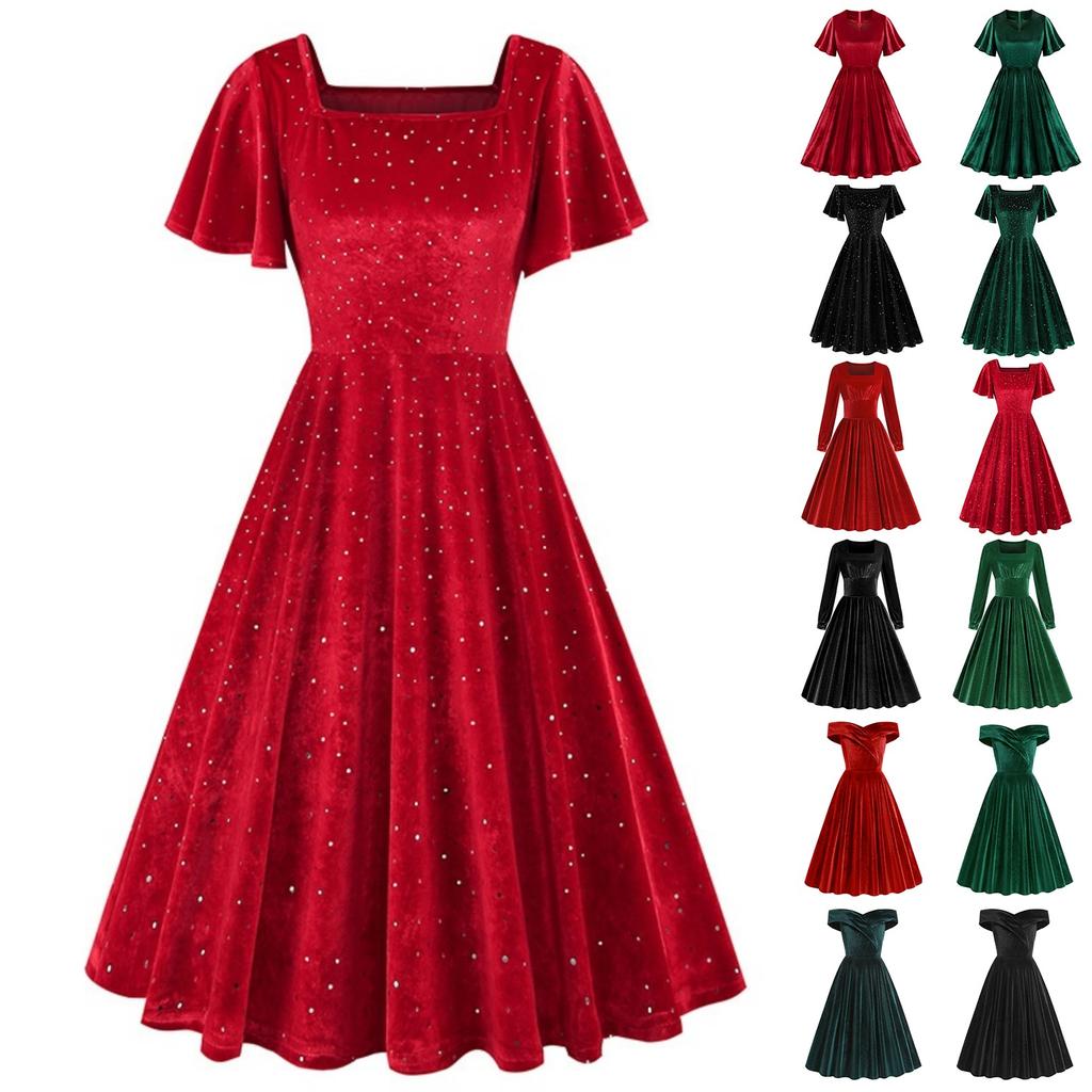 Женские осенне-зимние элегантные винтажные бархатные платья с французским принтом, рождественские платья