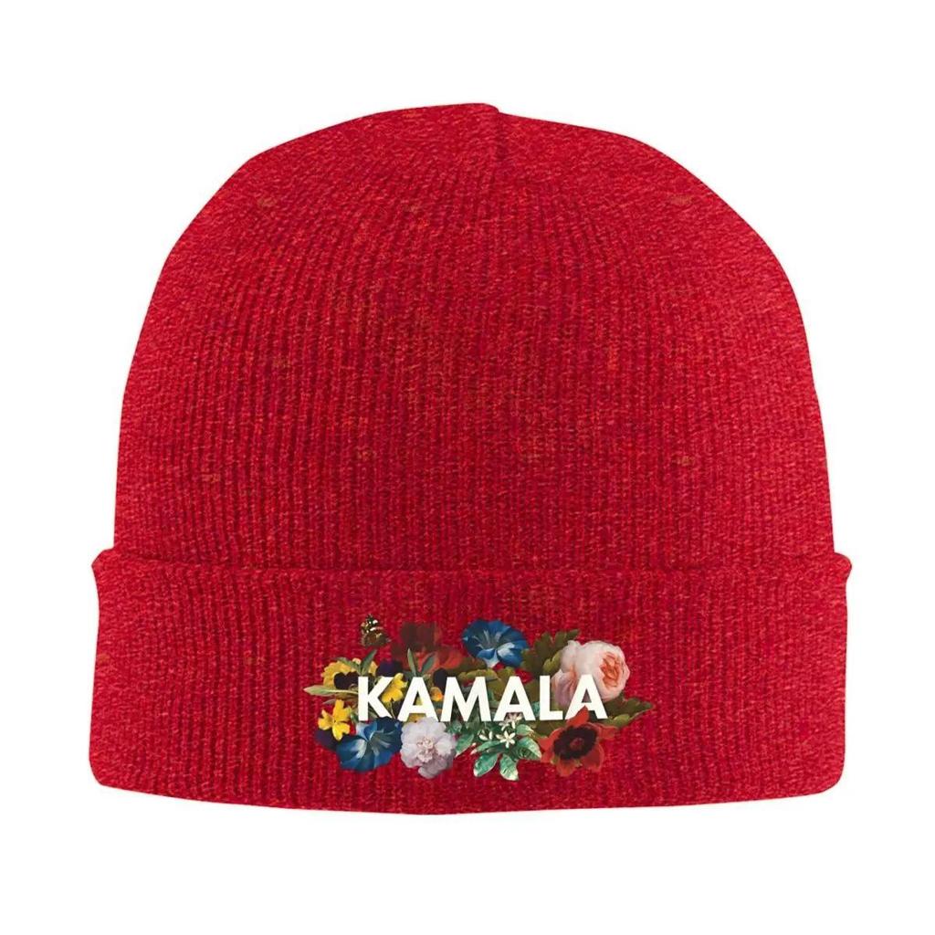 2025 New Kamala Harris Vintage Floral Knitted Caps WoUnisexs Unisexs Beanie Autumn Winter Hot Sale Hats Acrylic First FeUnisex Preside