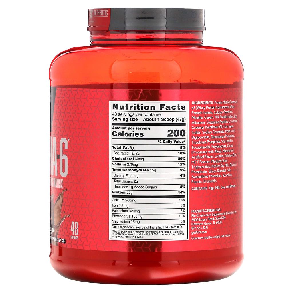 BSN Syntha-6, Ultra Premium Protein Matrix, Chocolate Cake Batter, 5.0 Lb (2.27 Kg)