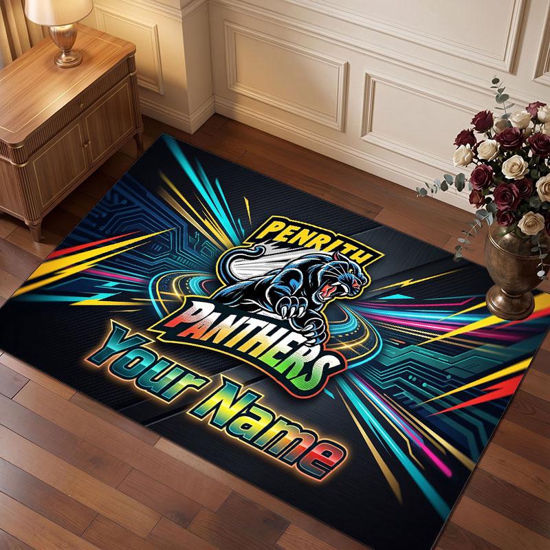 Penrith Panthers Personalized Crystal Velvet Carpet, Customized Name Text Soft Anti‑Slip Rug for Living Room Bedroom