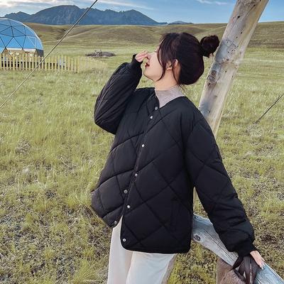 Осенне-зимняя новая хлопковая одежда женская мода круглый вырез короткая ромбовидная клетка универсальная хлопковая куртка свободное пальто