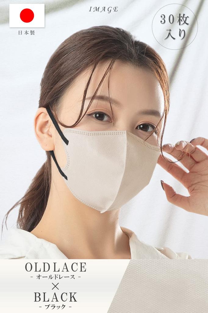 TJ TRAD JAPAN 3D Нетканые Маски Сделано в Кружеве x 30 Масок, Япония, Двухцветные (Старый Чёрный, Граф)