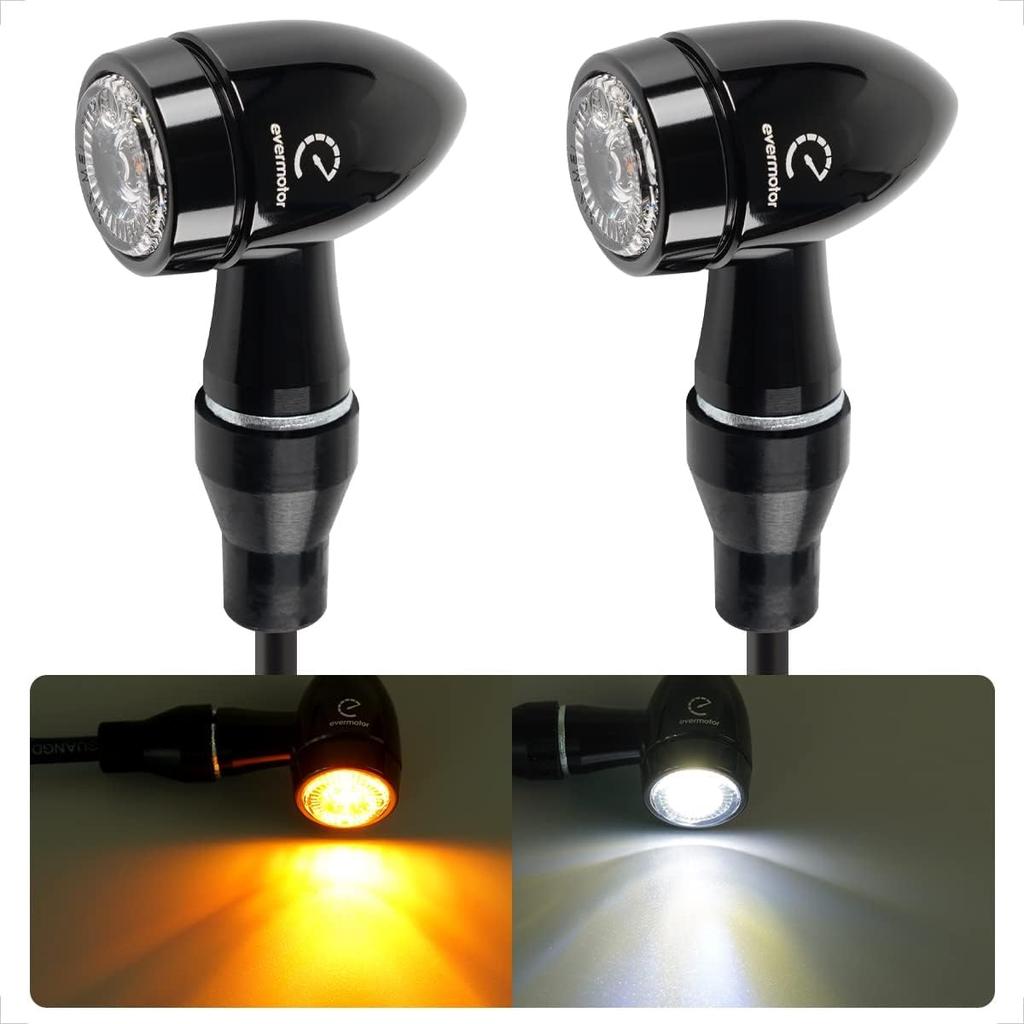 Светодиодные указатели поворота для мотоциклов: Процесс обработки на станке с ЧПУ, темно-черная краска и алюминиевый сплав, форма пули, одобрение ЕС (ЧПУ, желто-белый, 2 шт.)