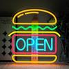 Burger and Sandwich Neon Sign Hamburger Shop LED Neon Light Fast Food Business Signs for Restaurant Kitchen Party Dimmable Light