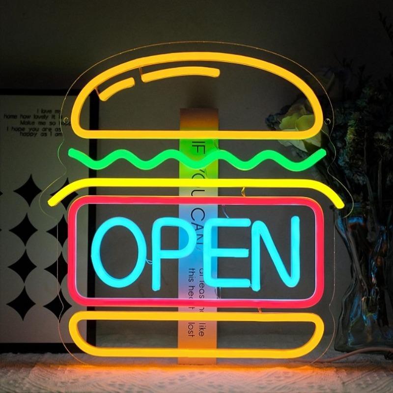 Burger and Sandwich Neon Sign Hamburger Shop LED Neon Light Fast Food Business Signs for Restaurant Kitchen Party Dimmable Light