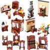 Средневековая Сцена MOC Строительные Блоки Дом Спальня Стол Мебель Кухня Рыцарь Кирпичи Сборка из Мелких Частиц Образовательные Игрушки