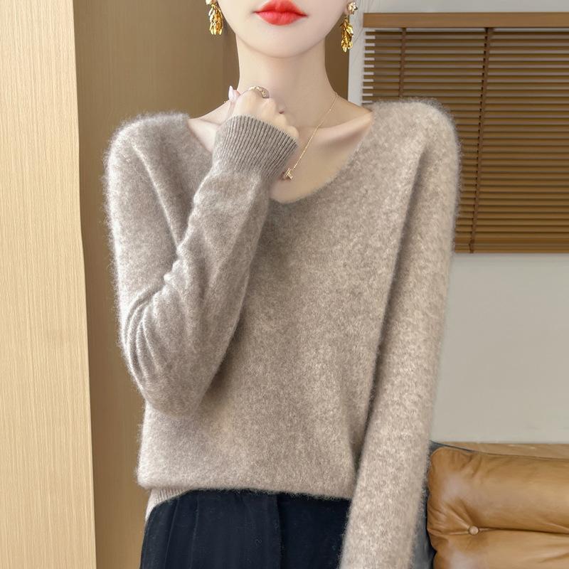 DAFIFY Женская мода повседневная осень-зима однотонный принт длинный рукав V-образный вырез свитера