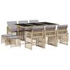 11 piece Garden Dining Set with Cushions Beige Poly Rattan
