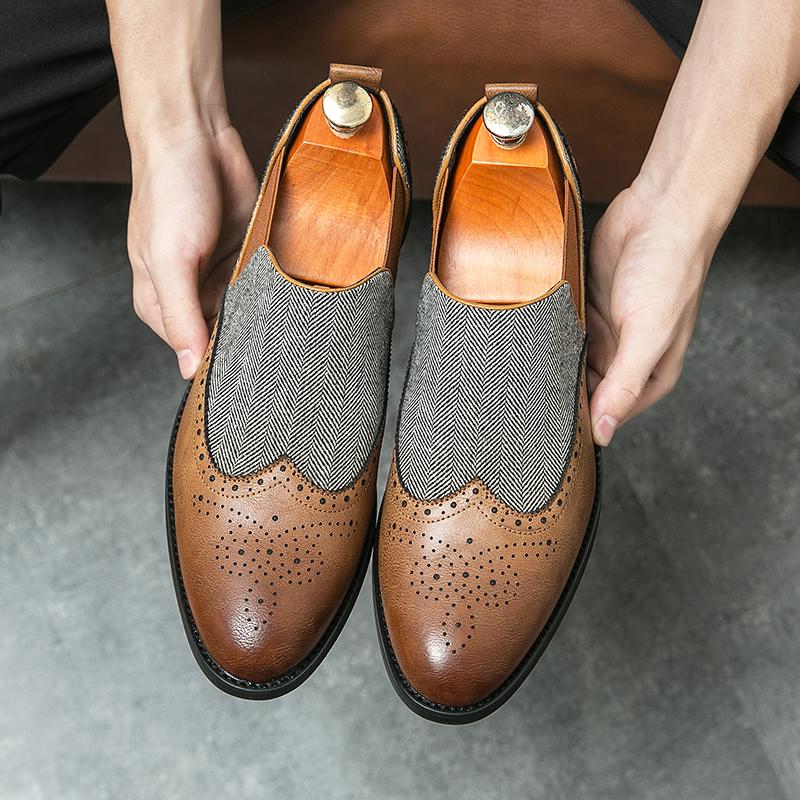 Мужские мокасины, броги, коричневые туфли с контрастной строчкой, деловые, свадебные, на выпускной, для смокинга, вечерние, туфли «Челси», большой размер