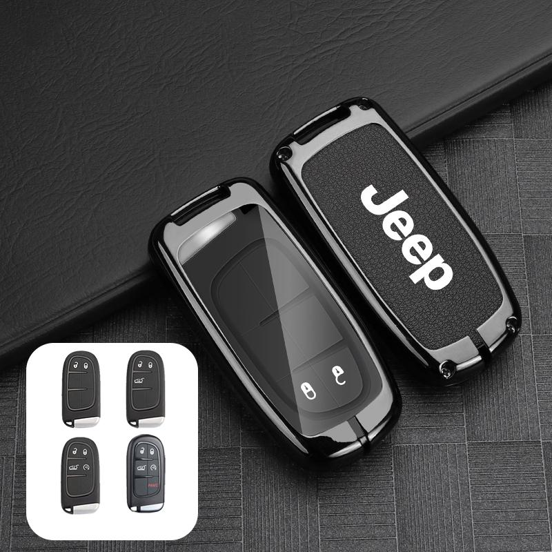 Zinc Alloy Leather Car Key Case for Jeep Grand Cherokee WK2 Wrangler JK Commander Renegade Compass Auto Accessories