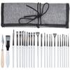 24Pcs Painting Brush Set Nylon Wool Wooden Handle with Bag for Acrylic Watercolor PaintGray