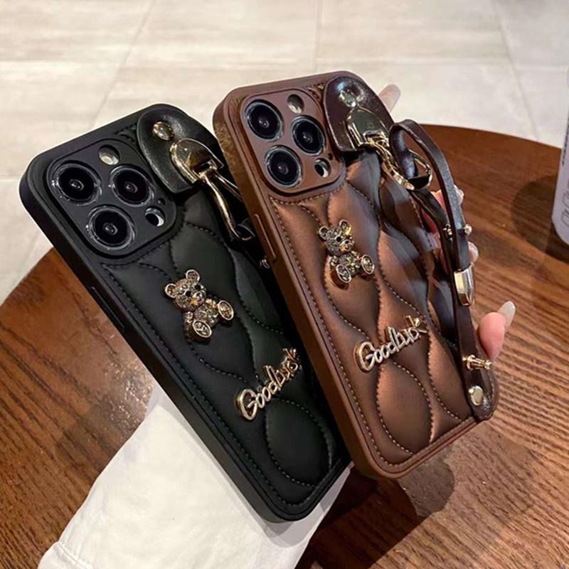 Cute Bear Wristband Down Jacket Phone Case For iPhone 16 15 14 13 12 11 Pro Max Korea Soft Cover