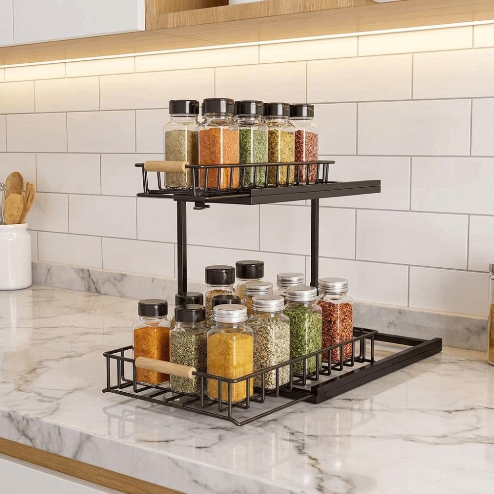 Rustproof 2-Tier Under Sink Organizer Carbon Steel Slide Out Cabinet Storage Shelf  for Kitchen