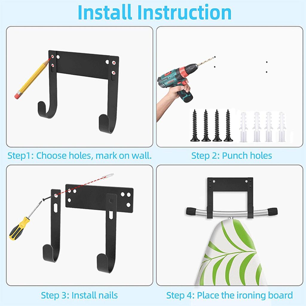 Ironing Board Holder Wall Mount Carbon Steel Multi Functional Ironing Board Hanger for Laundry Rooms Utility Closets