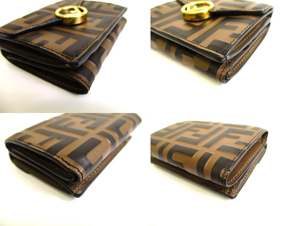 Authentic FENDI F IS FENDI FF Brown Leather Gold H/W Micro Trifold Wallet #b151 Seller refurbished