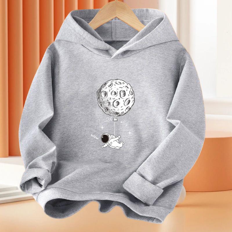 Девочка 3-12 лет Мультяшный Астронавт Рыбалка Луна С длинным рукавом Толстовка с капюшоном Детский Забавный Топ Детский Полиэстер Основная Куртка