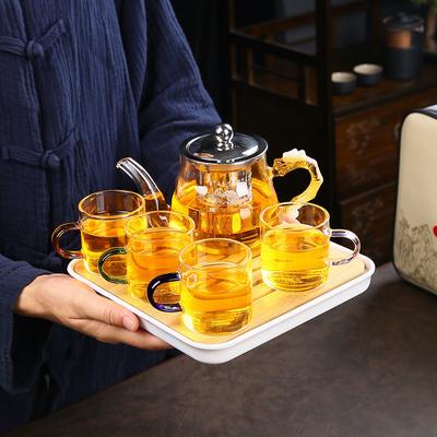 Портативный китайский чайный сервиз Gongfu, термостойкий чайник из боросиликатного стекла, поднос для чая, наборы чашек, чайник из четырех чашек, подарочный пакет